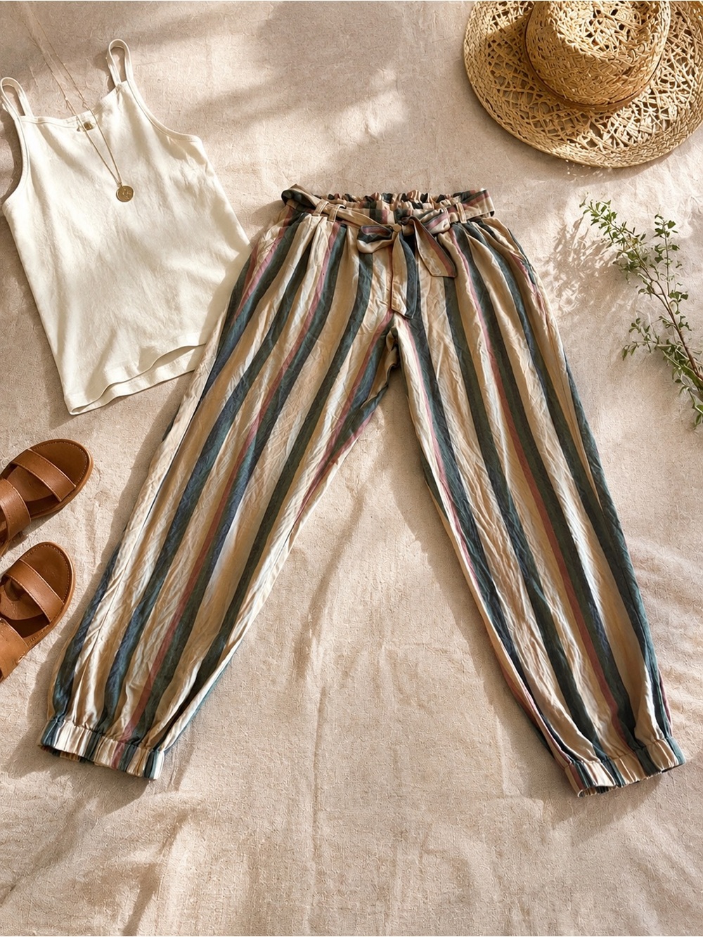American Eagle Striped Paperbag Waist Jogger Pants Size S
